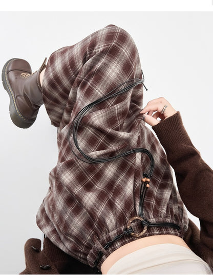 Women Skirt Plaid High Waisted Elastic A Line Mid Length Korean Style Fashion Retro Versatile Irregular Autumn Skirt