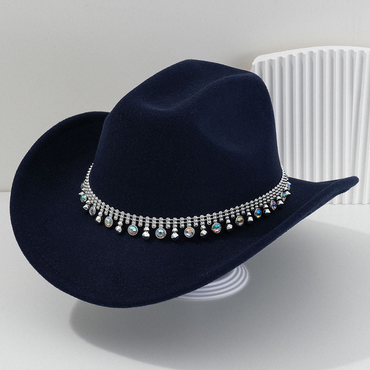 Boné Feminino Ocidental Brilhante com Pedrarias Chapéu Panamá Jazz Festa Temática Boné Vintage com Aba Larga Chapéu de Cowgirl para Festa Viagem