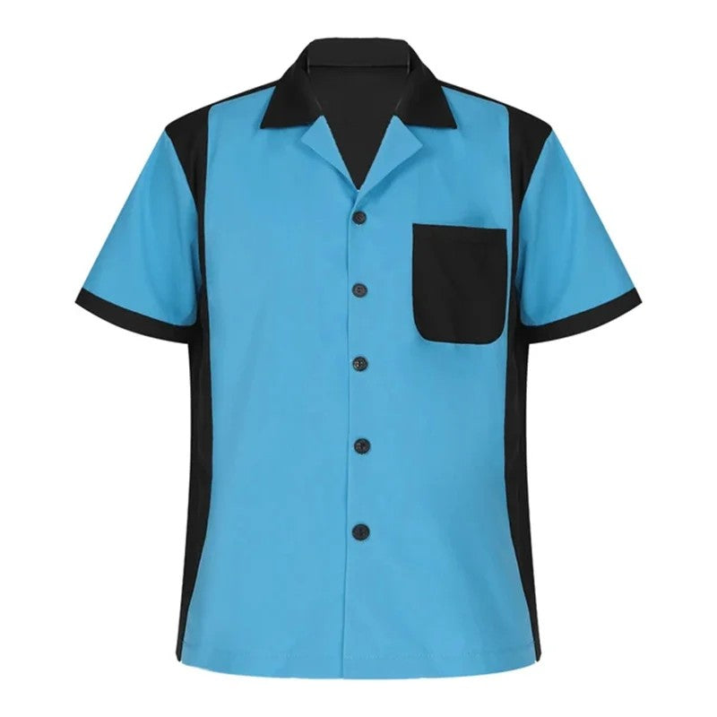 2024 summer new men's bowling shirt Retro short sleeve button casual multi-color