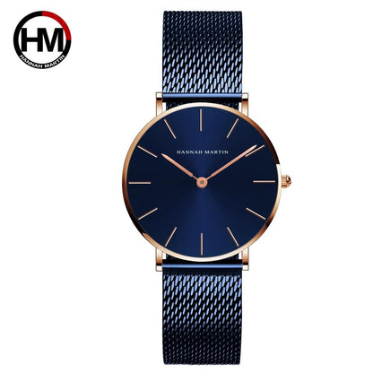 HANNAH MARTIN Brand Quality Stainless Steel Japan Quartz Movement Waterproof Women 36mm Full Rose Gold Ladies Dropshipping Watch
