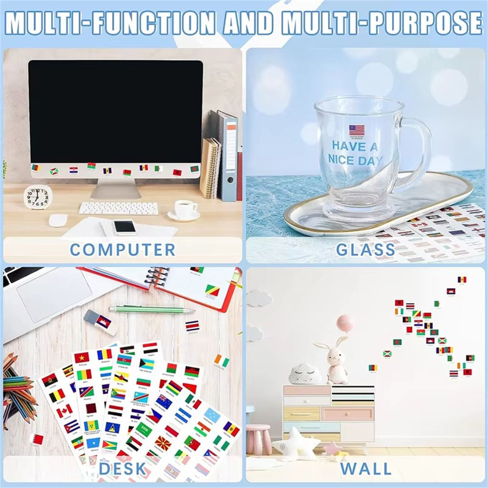 6 Sheets World Flag Stickers Self-Adhesive 192 Countries PVC Planner Travel Stickers Face Stickers for Theme Parties Journal