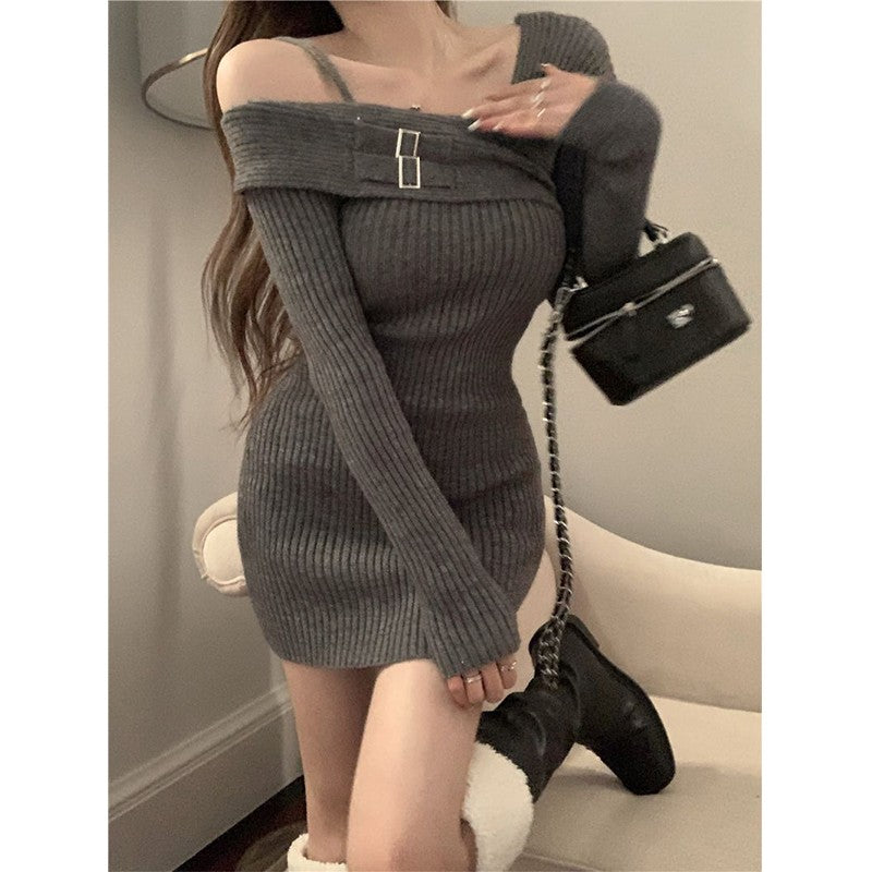 MEXZT Y2K Knitted Mini Dress Women Streetwear Sexy Off Shoulder Sweater A Line Dresses Christmas Party Korean Bodycon Vestidos