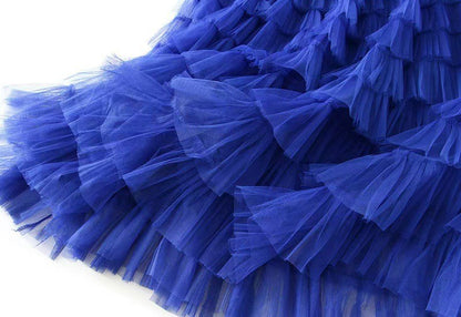 HOT Solid Multilayer Ruffle Mesh Skirt Women Boho High Waist Long Maxi Tulle Skirt Spring Summer Party Women's Clothing