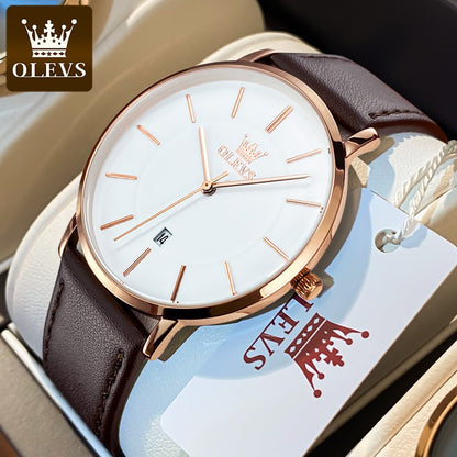 OLEVS 5869 Watch Man Casual Fashion Original Quartz Watch Waterproof Luminous Leather Strap Watches For Men Thin Watch Dial