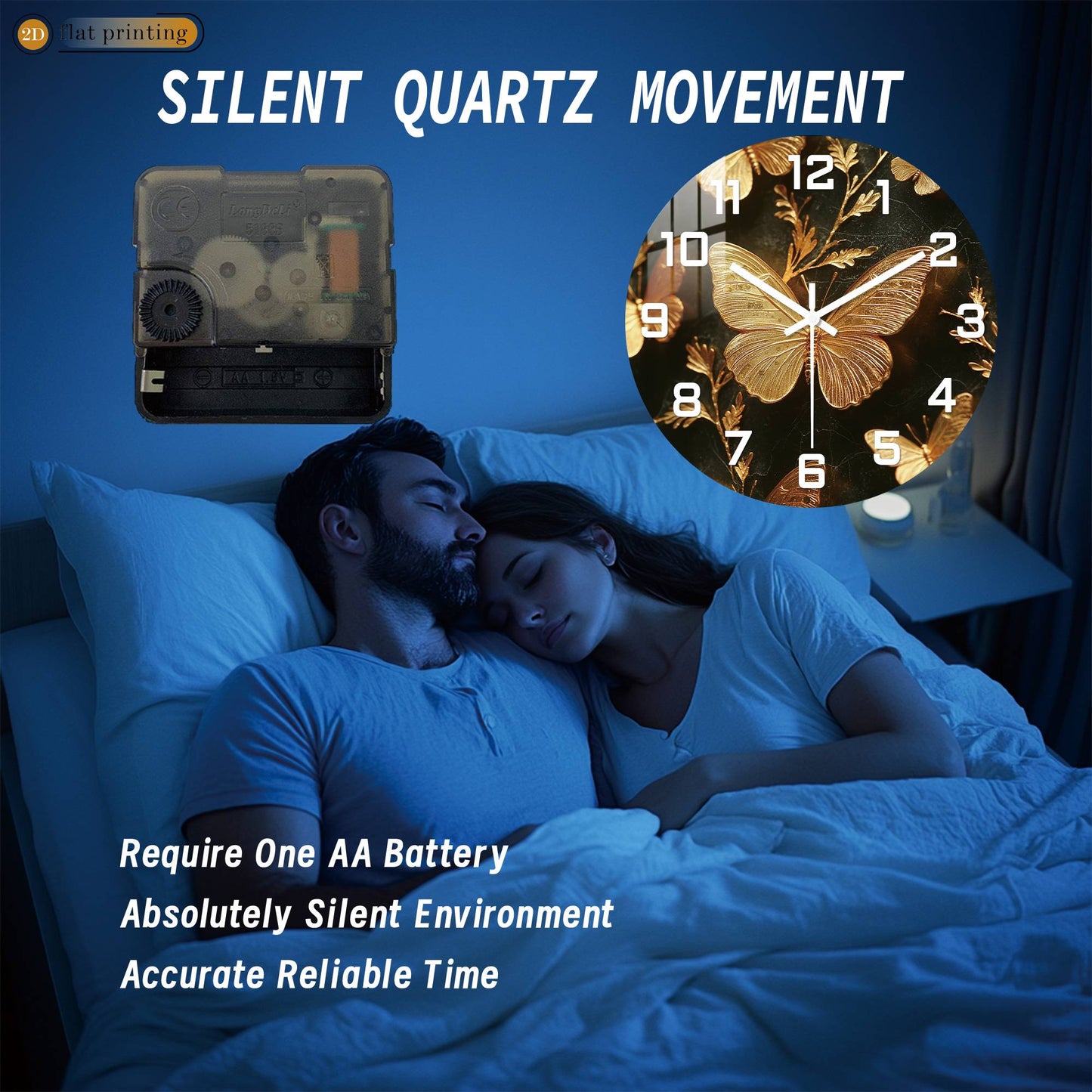 Golden Butterfly Elegance Wall Clock, Luxe Marble Background Decor, Glamorous Home or Office Timekeeper