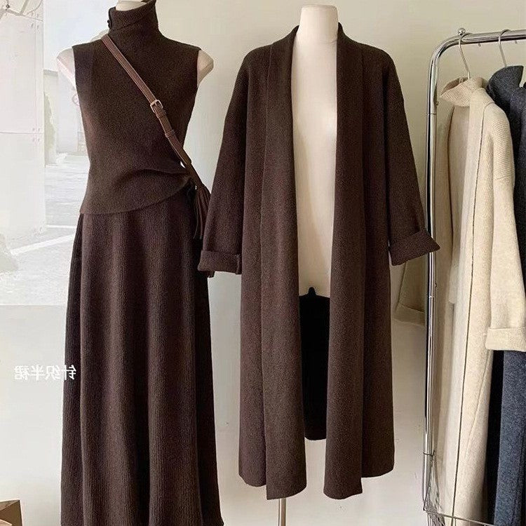 Gentle and Lazy Slimming Knitting 2025 Autumn New Loose Sweater Cardigan Skirt Fashion Set