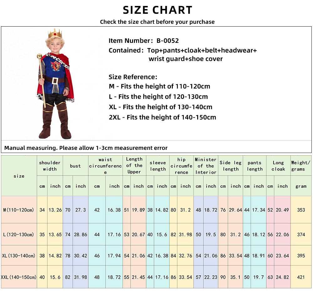 Boy King Prince Role Playing Costume Royal Set Prince Crown Cloak Halloween Birthday Makeup Party Gorgeous Dress Up No scepter