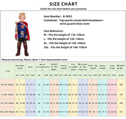 Boy King Prince Role Playing Costume Royal Set Prince Crown Cloak Halloween Birthday Makeup Party Gorgeous Dress Up No scepter
