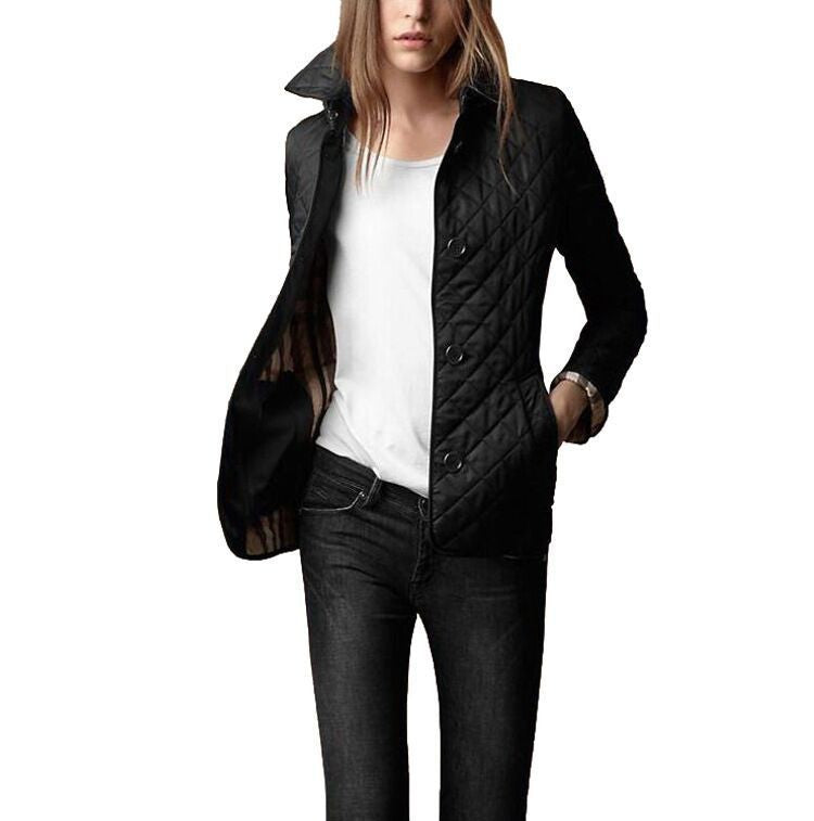 Women's Lightweight Quilted Jackets Autumn Winter Black Khaki Long Sleeve Button Down Casual Outwear Padded Coat with Pockets