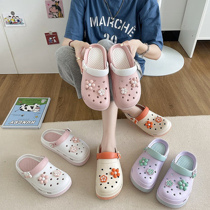 Women's Cute Platform Garden Clogs, Solid Color Closed Toe Non-slip Sandals, Indoor & Outdoor Slides