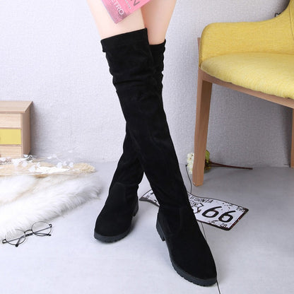 Winter women new knee high boots Outdoor suede antislip shoe Roundtoe casual elastic boot Comfortable fashion ladies shoes Botas