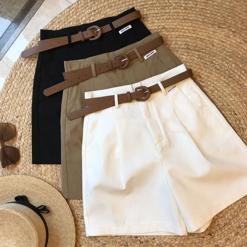 [Delivery belt] Summer new wide leg shorts Thin cotton A-frame shorts Office ladies classic loose casual zipper shorts for women