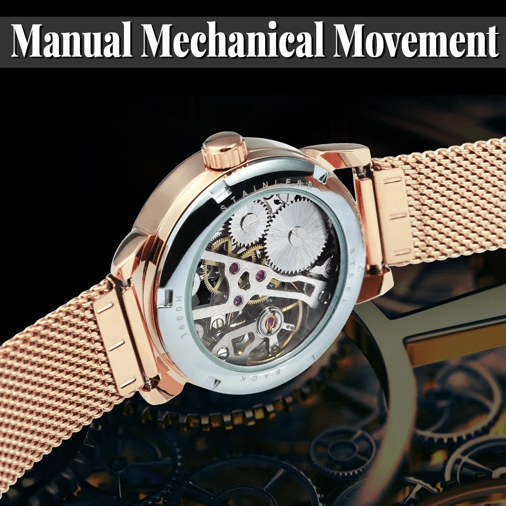 Forsining 099L Girl Bracelet Mechanical Watch With Manual Hand Wind Mechanical Wristwatch Mesh strap Female Watch Reloj Mujer