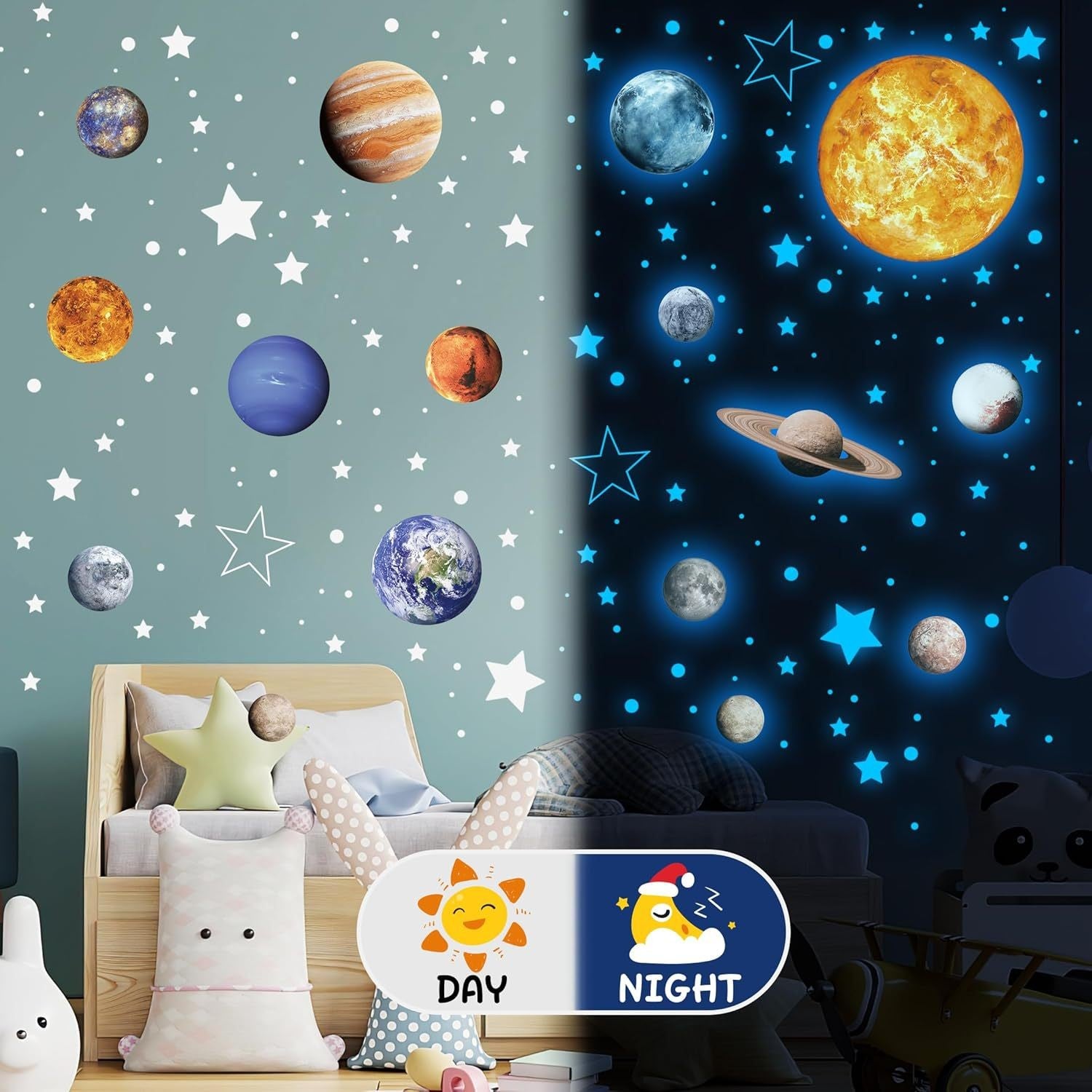 757PCS Glow in The Dark Planets Wall Stickers For Children's Room Kids Bedroom Luminous Moon Stars Self-adhesive Ceiling Decor