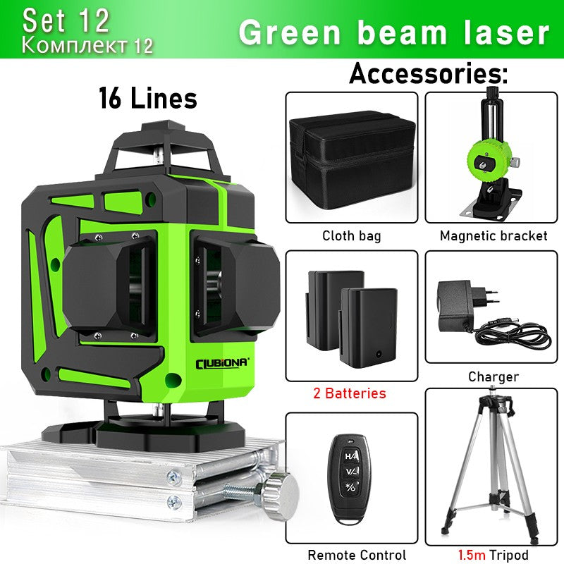 Nível a Laser Clubiona 16/12 Linhas linha verde Autonivelante 360 Horizontal e Vertical Nível a Laser de Feixe Verde Super Potente