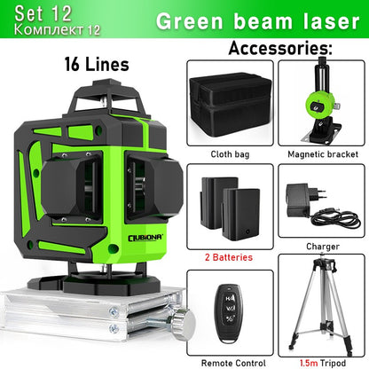 Nível a Laser Clubiona 16/12 Linhas linha verde Autonivelante 360 Horizontal e Vertical Nível a Laser de Feixe Verde Super Potente