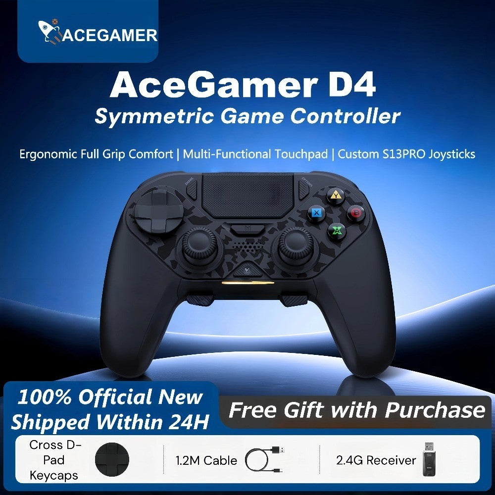 AceGamer Hyper Shadow D4 Gaming Controller Wireless Bluetooth TMR Joystick Customizable Buttons for PS4/Pc/Steam/Switch2 Game