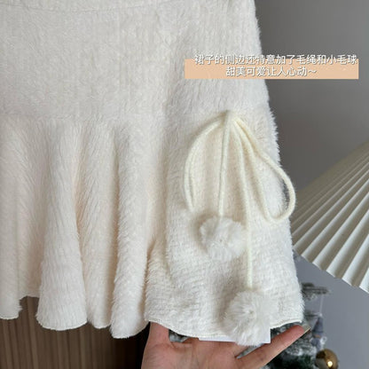 MEXZT Kawaii White Mini Skirts Women Preppy Cute High Waist Skirt Winter Japanese Streetwear Lace Up Chic Slim A Line Faldas New