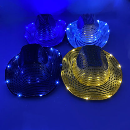 Chapéu de Cowboy LED Sem Fio, Chapéu de Cowboy Luminoso, Chapéu de Cowgirl Rosa para Discoteca, Noivas, Acessórios para Shows, Boates e Festas a Fantasia