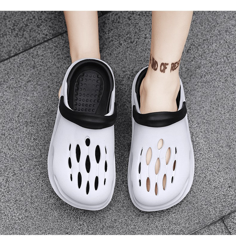 Summer Men's Fashion Beach Sandals Clogs Thick Sole Slipper Waterproof Anti-Slip Sandals Flip Flops Non-slip Soft EVA Hole Shoes