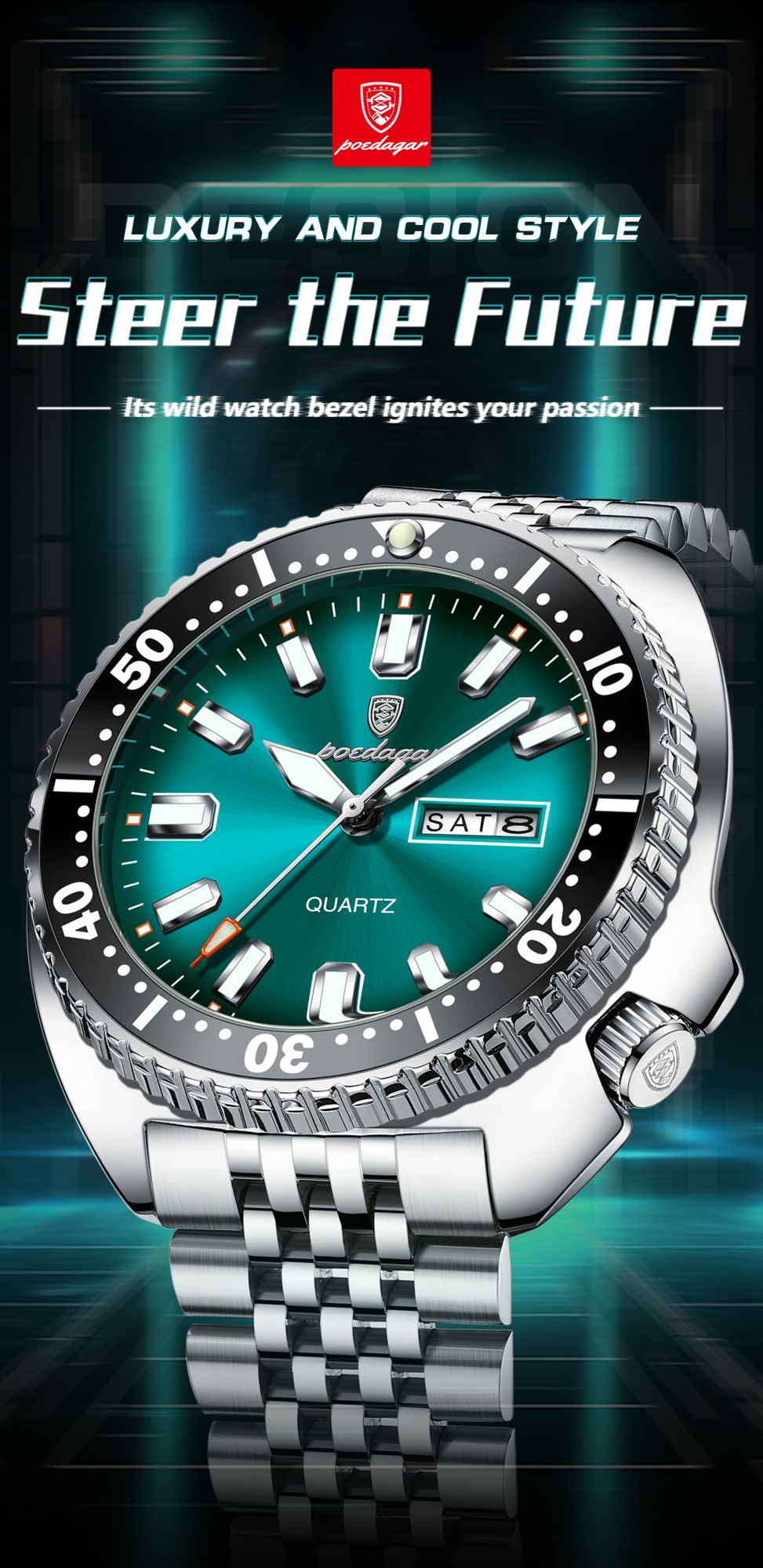 POEDAGAR Business Men Watch Date Week Waterproof Luminous Luxury Man Wristwatch Sports Stainless Steel Men's Quartz Watches Male