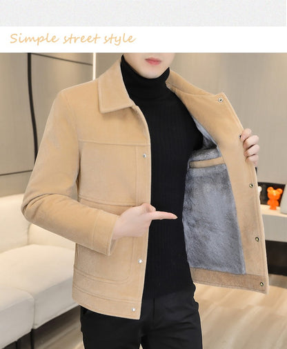 2022 Winter Wool Blends Jacket Plush Velvet and Short Thicken Trench Coat Casual Business Woolen Overcoat Social Men Clothing