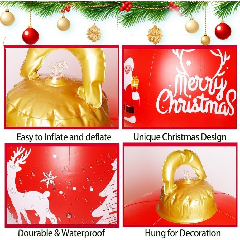 32 Inch Giant PVC Inflatable Christmas Ball Ornaments Outdoor Large Xmas Blow Ball Decorations for Christmas Party Ornaments