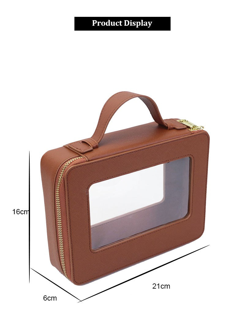 Free Custom Name Genuine Leather Travel Cosmetic Bag Set Colorful Classic Saffiano Portable Wash Bag for Women