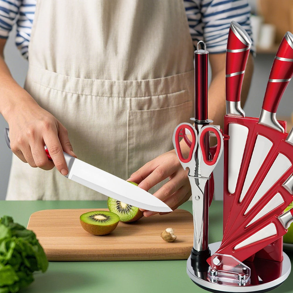 MDHAND 9 Peças Conjunto de Blocos de Facas de Aço Inoxidável com Afiador Cortar Fatiar Frutas Carne Cutelo Faca Utilitária Facas Acessórios