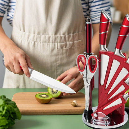 MDHAND 9 Peças Conjunto de Blocos de Facas de Aço Inoxidável com Afiador Cortar Fatiar Frutas Carne Cutelo Faca Utilitária Facas Acessórios