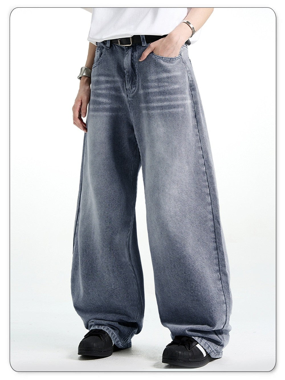 Calça Jeans Masculina Americana Retrô Lavada Branca Polida Solta Perna Larga Casual para o Dia a Dia Unissex Baggy Calça Jeans Masculina