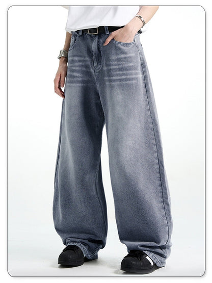 Calça Jeans Masculina Americana Retrô Lavada Branca Polida Solta Perna Larga Casual para o Dia a Dia Unissex Baggy Calça Jeans Masculina