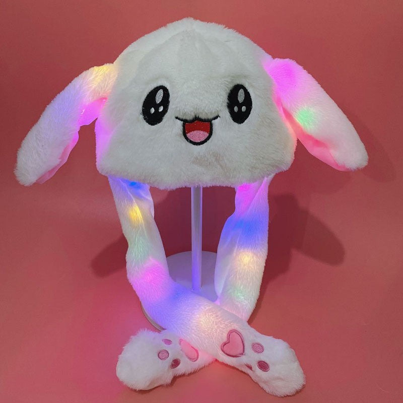 LED Plush Rabbit Hats Glowing Bunny Ears Hat With Moving Ears Cute Spring Cap Adult Children Funny Gift Cosplay Costume