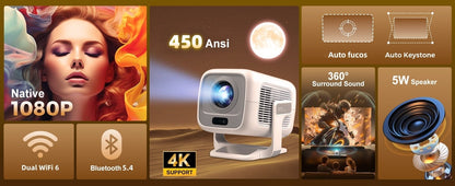 Upgrated HY300 Projector Native 1080P Support 4K 450ANSI Projector X3AQ Wifi6 & BT5.4 Android 11.0 System Beamer Portable Cinema