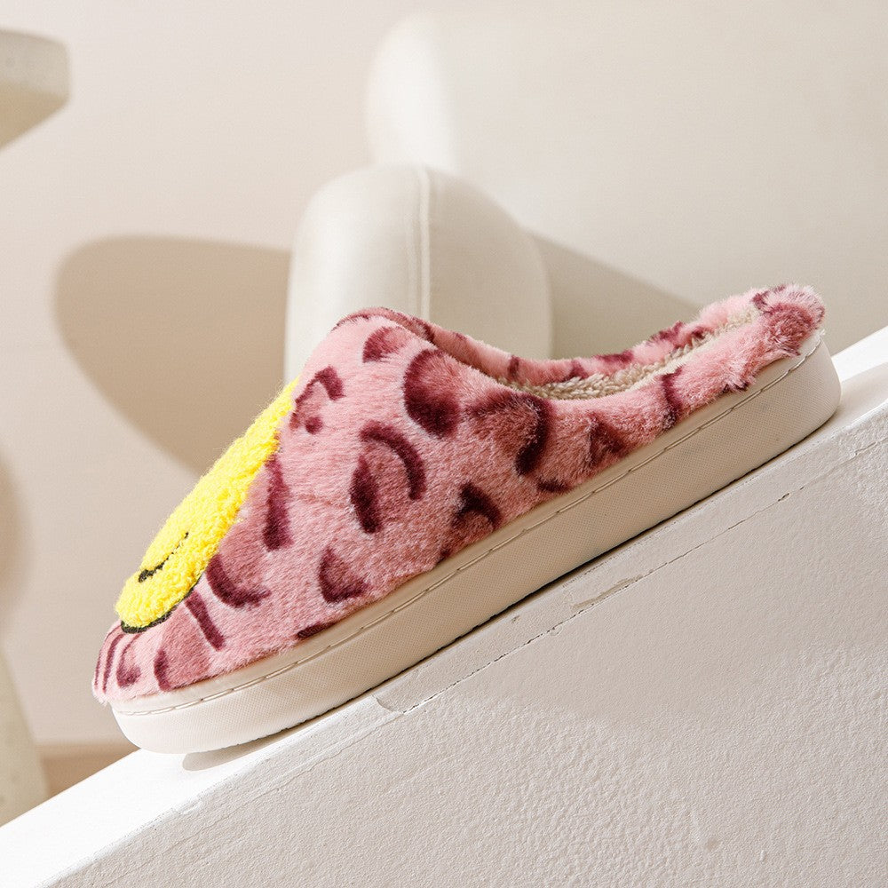 Leopard Fluffy Slippers for Home Smile Designer Platform Shoes Women 2025 Indoor Plush Sliders Warm Flats Chic Winter Footwear