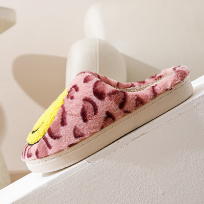 Leopard Fluffy Slippers for Home Smile Designer Platform Shoes Women 2025 Indoor Plush Sliders Warm Flats Chic Winter Footwear
