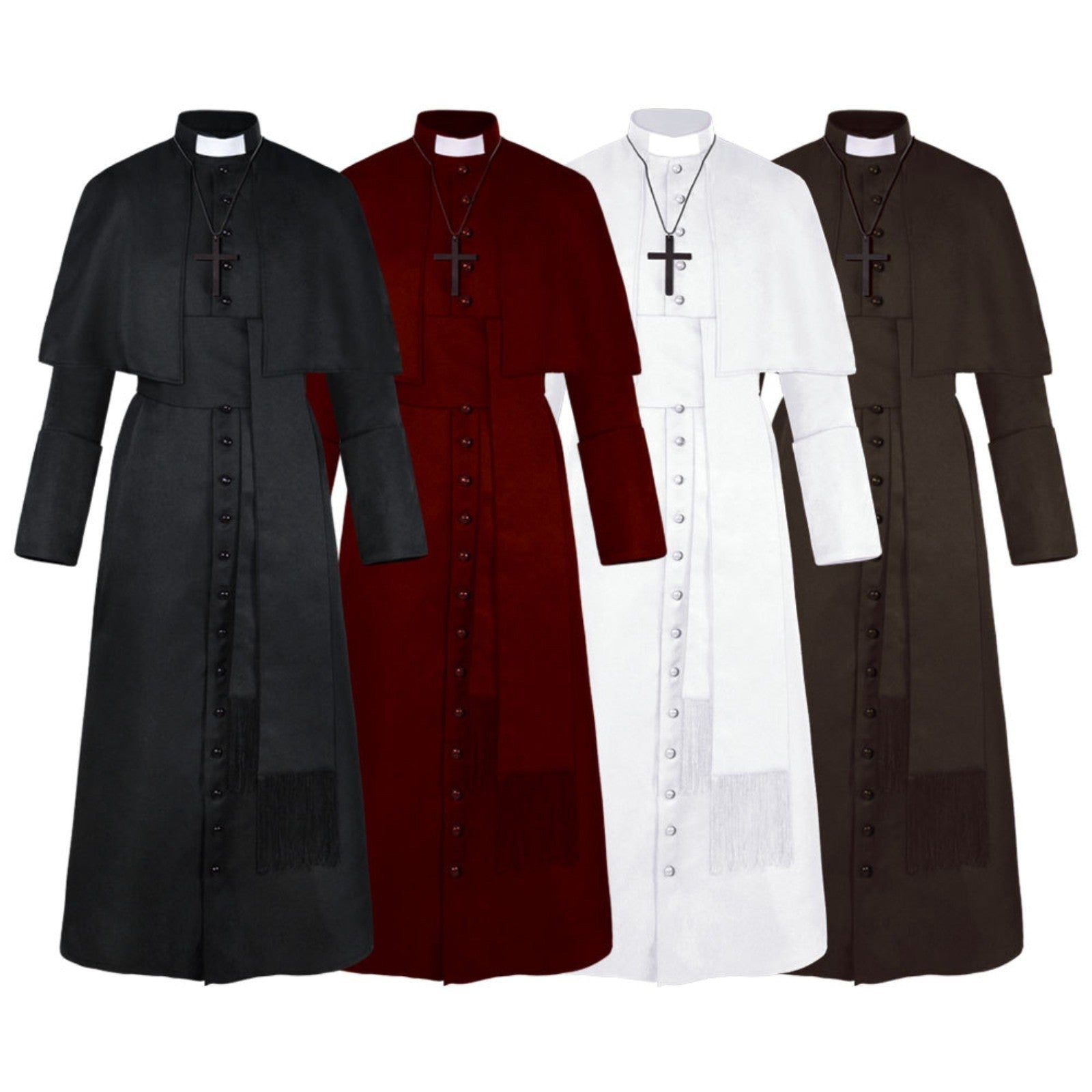 Medieval Renaissance Retro Priest Cosplay Costumes Catholic Church Religion Papal Priest Mass Preacher Solid Robe Clergy Cassock