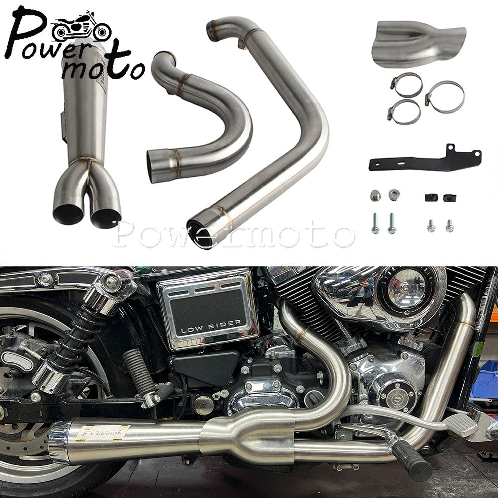 Motorcycles 2-Into-1 Exhaust Muffler Pipes Tube For Harley Dyna Fat Bob Low Rider S Street Bob Wide Super Glide FXD 2006-2017