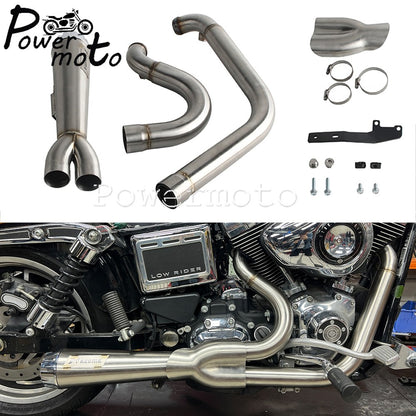 Motorcycles 2-Into-1 Exhaust Muffler Pipes Tube For Harley Dyna Fat Bob Low Rider S Street Bob Wide Super Glide FXD 2006-2017