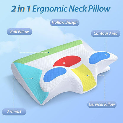 1pc Memory Foam Pillow 2 in 1 Ergonomic Contour Orthopedic Pillows for Sleeping?Cervical Orthopedic Pillow for Neck Pain