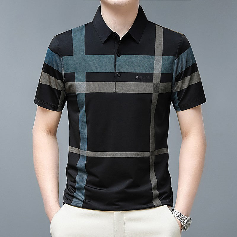 Men's Business Casual Polo Short Sleeved Smooth Wrinkle Resistant Comfortable Top New