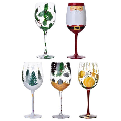 Taças de Vinho de Natal 450ml Papai Noel Árvore de Natal Pinhas Vinho Tinto Taças de Natal para Vinho Champanhe Suco