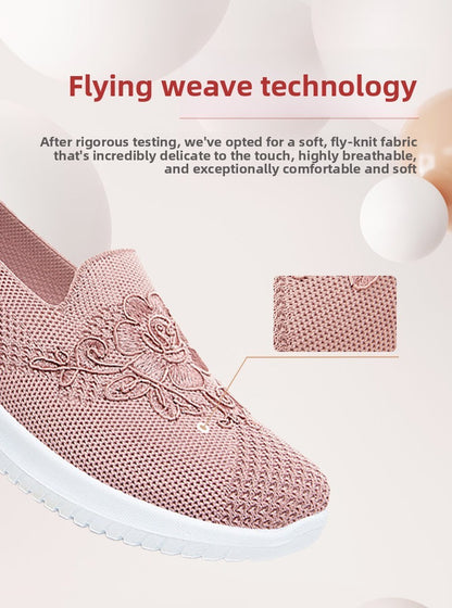 Women's Fashion Vulcanised Trainers 2025 Round Toe Breathable Flower Mesh Casual Flat Slip-On Women's Casual Vulcanised Shoes