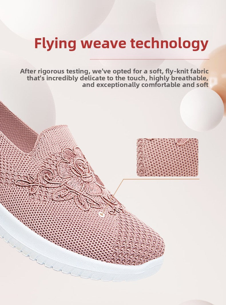 Women's Fashion Vulcanised Trainers 2025 Round Toe Breathable Flower Mesh Casual Flat Slip-On Women's Casual Vulcanised Shoes