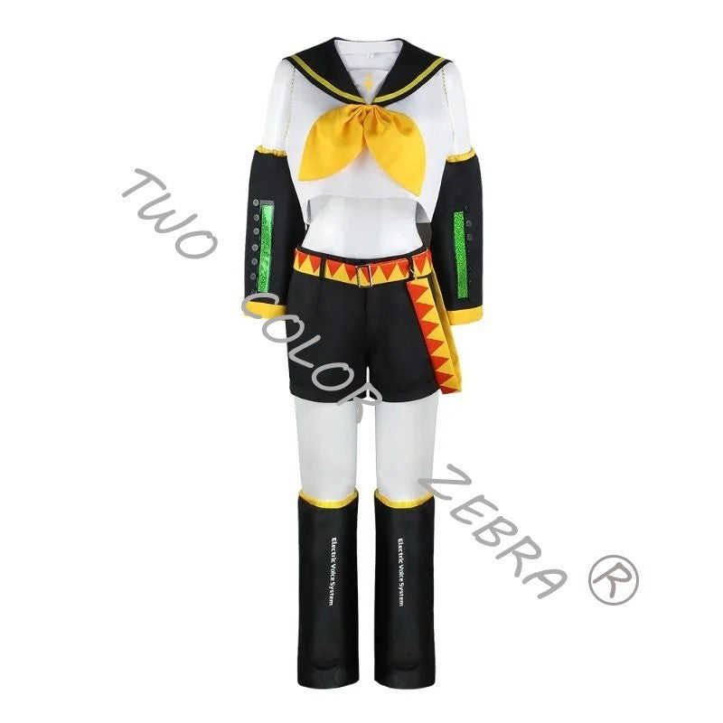 Vocaloid Kagamine Rin Len Cosplay Costume Sailor Uniform Full Set With Yellow Wig For Halloween Christmas Comic Party