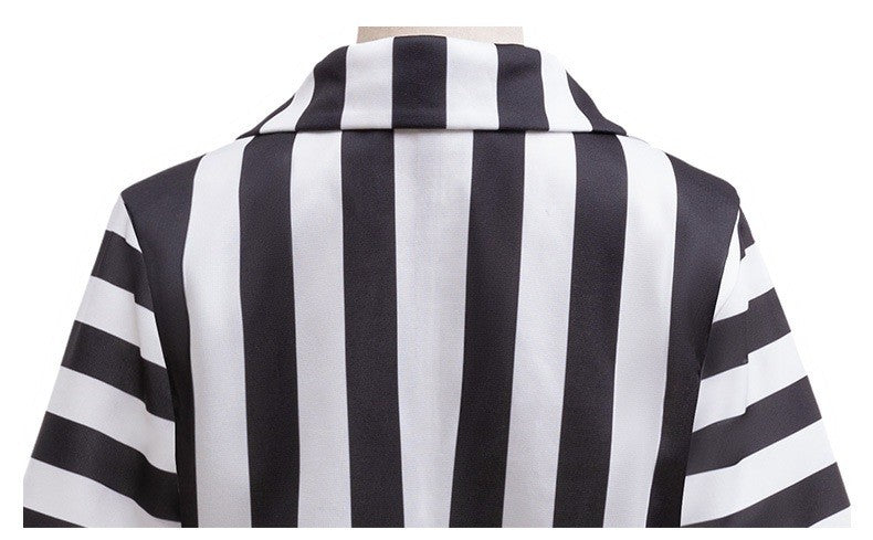 Dashing Suit Cosplay Costume Boys Girls Black and White Striped Coat+Pants Halloween Carnival Dress Up Party Costume Scary Ghost
