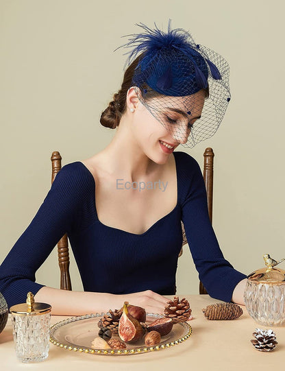 Fascinator Hat Veil Feather Fascinator Hair Clip Tea Party Pillbox Derby Hat Fascinator Bridal Wedding Veil