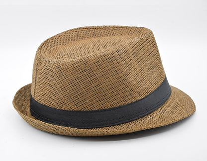 Fashion Unisex Women Men Straw Hat Ribbon Curling Brim Jazz Fedora Hat Panama Gangster Cap Outdoor Beach Parent-Child Sun Hats