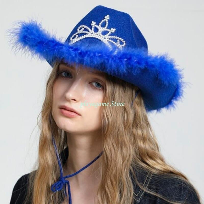 Y88A Furry Trims Western Hat Western Jazzs Party Hat Woman Cowgirls Hat Party