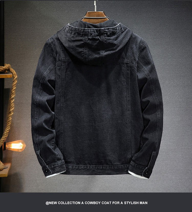 Men Denim Jackets Coats Button Coat Hooded Jacket Full Sleeve Casual Splice Regular Open Stitch Pockets Solid Spring 2025